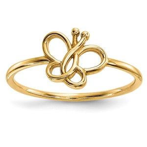 14k Yellow Genuine Gold Polished Butterfly Ring, Size 7